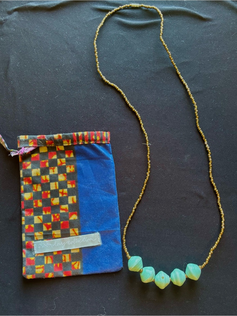Noonday Collection Aqua Bead Necklace with Gold Seed Beads